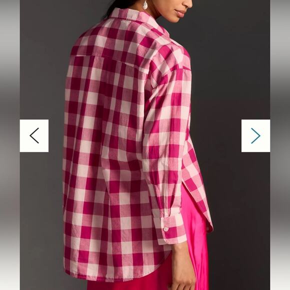Antropologie MAEVE The Bennet Buttondown Shirt Buffalo Check Pink Combo Medium - Picture 3 of 12